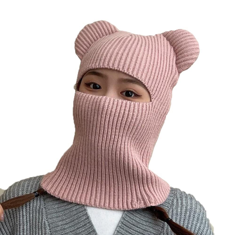 5786 Winter Hat Warm Hooded Scarf Hat Balaclava Knit Skull Beanie Hat Girls